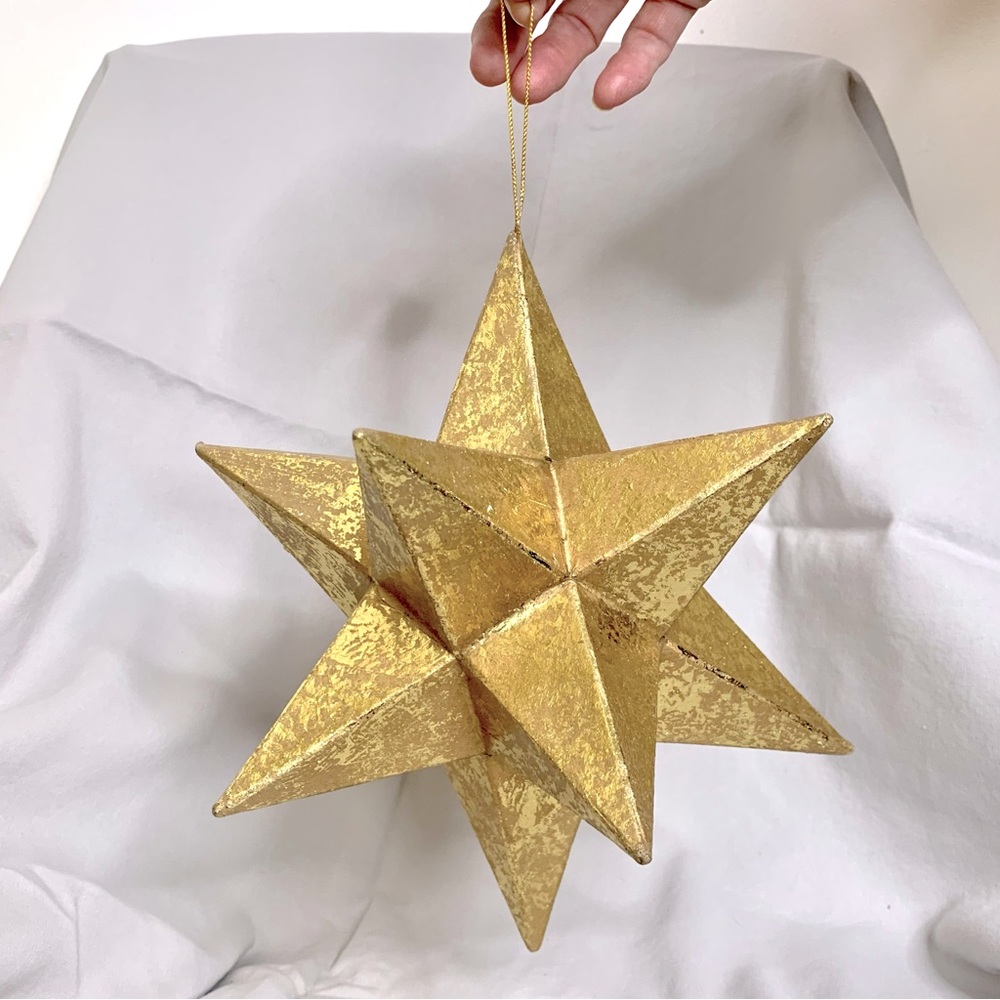 Gold 12-Point Star Ornament Hanging Home Decor Christmas Holiday Rustic Sparkle